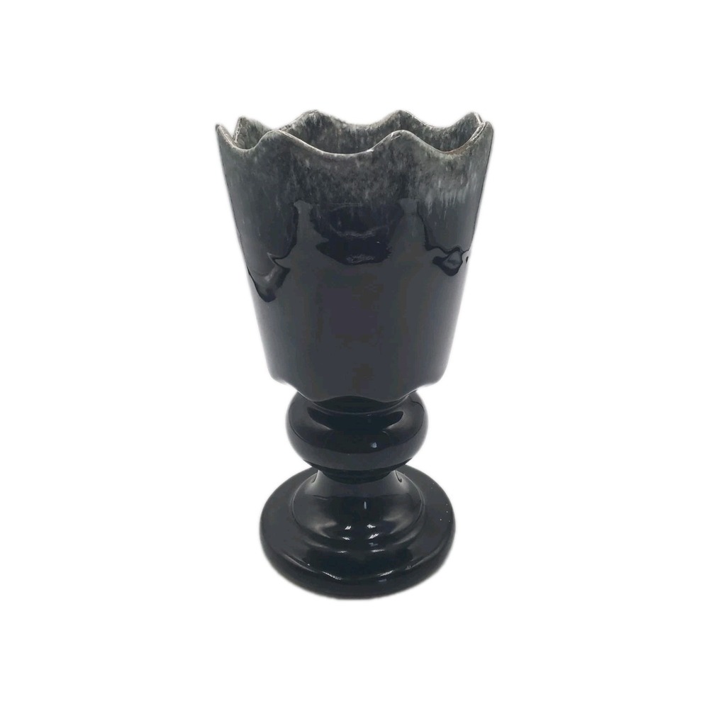 Vintage Hull Art Pottery 8.5 Inch Black White Drip Vase Planter MCM